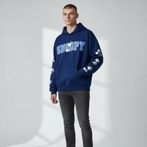 Peanuts Snoopy Pickleball Club Graphic Hoodie NWT Mens Sz M Navy Sporty Casual